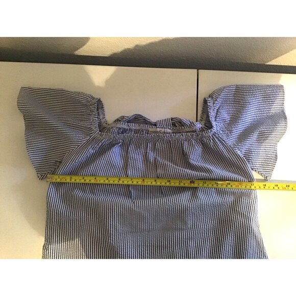 Blue & White Striped Moa Moa Off-Shoulder Ruffle Back Blouse S - Picture 5 of 7